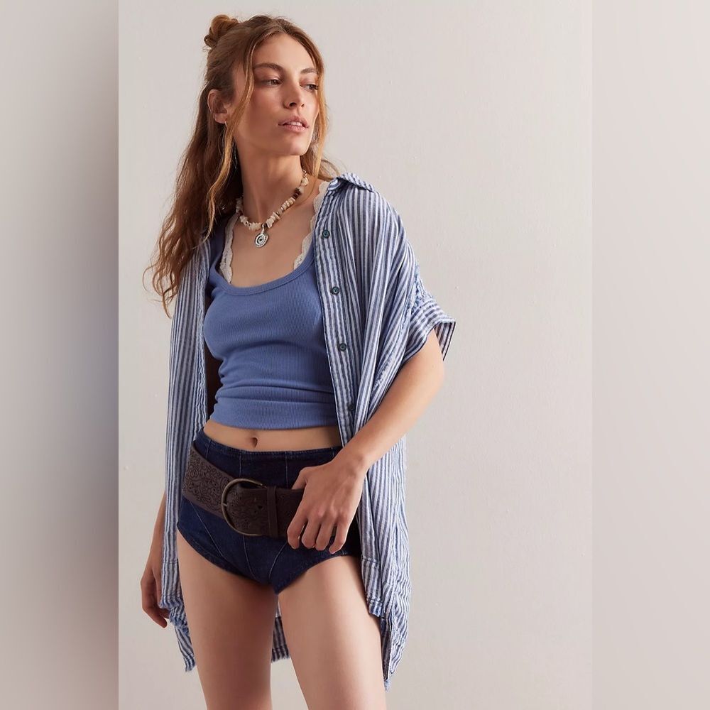 WE‎ WE THE FREE + Sun Beams Indigo stripe combo Shirt  Large NWT in packaging